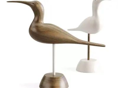 Hand Carved Wooden Sandpiper 3D model