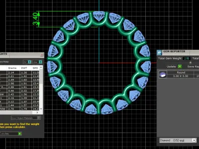 U Shaped Eternity Ring 3 point 3 mm stone size swiss 8 and EU48 3D print model
