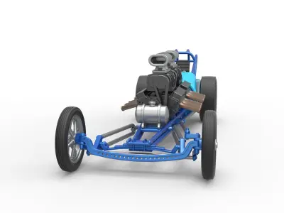 Front engine vintage dragster with 2 V8 Version 2 Scale 1 to 25 3D print model