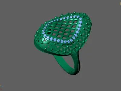 Women Ring With Stone Diamond Ready STL 3DM Models Womens Rings 3D print model 12