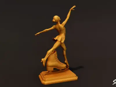 Golden Figure Skating Statue Low-poly 3D model