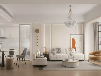 Modern Minimalist Living Room Interior Scene 3D Model 3D model