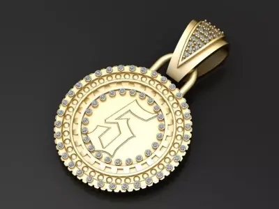 gold monogram pendant 3D printable model  3D print model