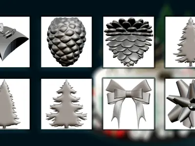 50 Christmas element and symbol 3D model Basemesh Low-poly 3D model