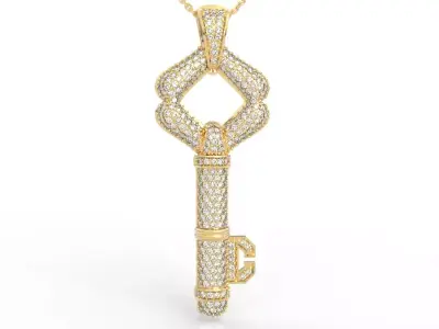 Luxury Pave Diamond Key Necklace 3D print model