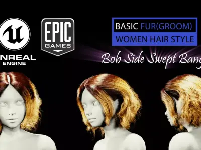 Bob Side Swept Bangs  Unreal Engine 4 Low-poly 3D model