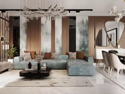 Luxury Modern Flat Reception - Dining And Kitchen  3D model