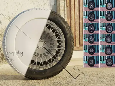 Lowpoly flat sport car wheels Low-poly 3D model