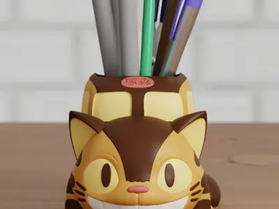 Catbus Chibi Pen Holder Planter Ghibli Fanart 2 poses 3D print model
