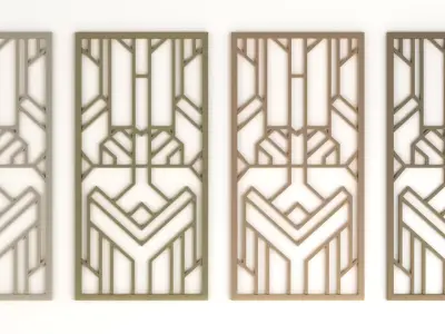 Decorative gold plaster partition screen with geometric pattern 3D model 3