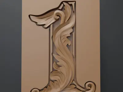 Decorative carved number 1 base mesh 3D model