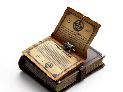 Fantasy Magic Spellbook with Scroll Low-poly 3D model