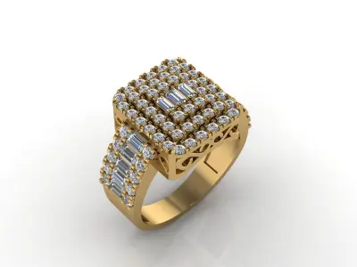 BAGUETTE DIAMOND ROUND RING STL 3DM 3D print model