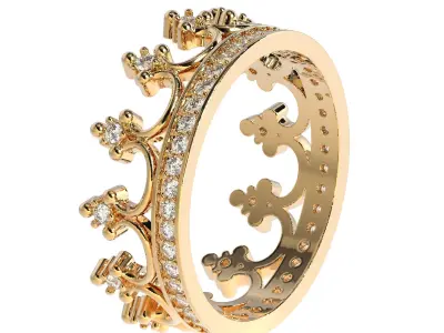 Crown ring with  diamonds 3D print model