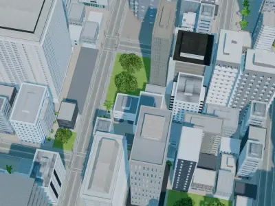 City Downtown Skyscraper Street 02 - DAY Low-poly 3D model