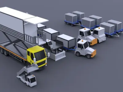 Car Plane Container Pack 070519 Low-poly 3D model