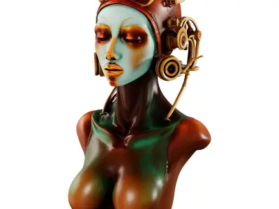 Steampunk Pilot Goddess Bust 3D model