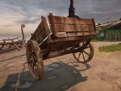 Realistic Medieval Viking Wooden Cart- Game Ready PBR Asset Low-poly 3D model