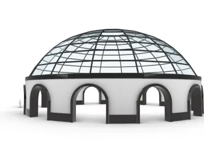 Dome Pavilion with Square Wireframe Structure and Panels 3D model