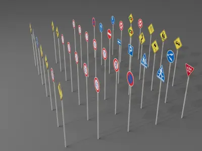 japanese road signs Pack Low-poly 3D model