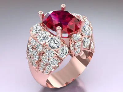 Oval Stone Ring - Diamond Ring - N3980 3D print model