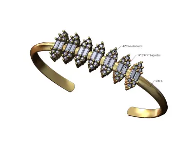 Baguettes clusters motifs cuff bracelet Size S 3D print model