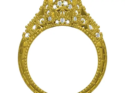 6 Prong Round Diamond Art Deco Ring 3D print model