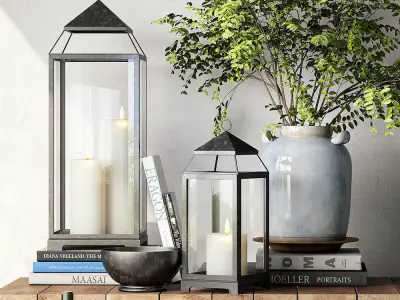 Pottery Barn WILLIAMS MEDIA CONSOLE and MALTA LANTERN 3D model