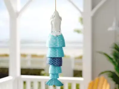 Teal Blue Hempstead Mermaid Wind Chime 3D model