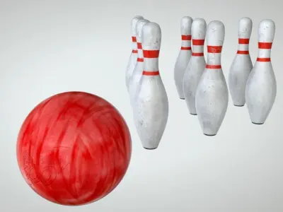 Bowling ball is about to hit pins Low-poly 3D model