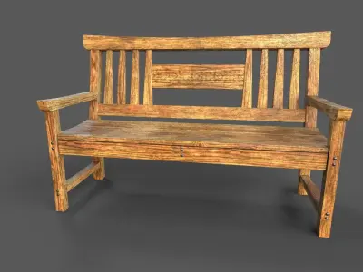 Old Wood Bench Low-poly 3D model
