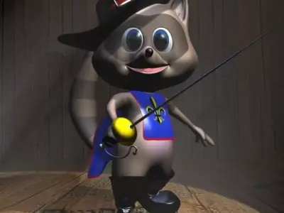 Racoon Musketeer Cartoon Character Rigged Low-poly 3D model