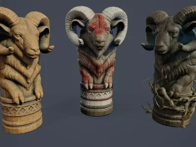 Totem Pole Ram PBR Low-poly 3D model