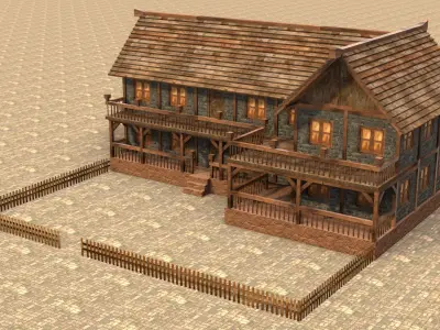 Textured medieval village house Low-poly 3D model