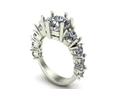 Engagement Ring With Shape Of Cushion Square and Heart Diamond  3D model