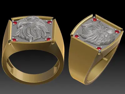 Eagle head Man Ring Sculpture jewelry Gold silver 3D print model