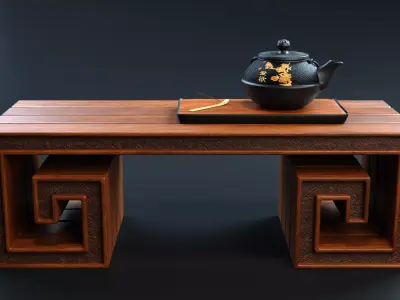 Carved Wood Coffee Table an Decoration 3D model