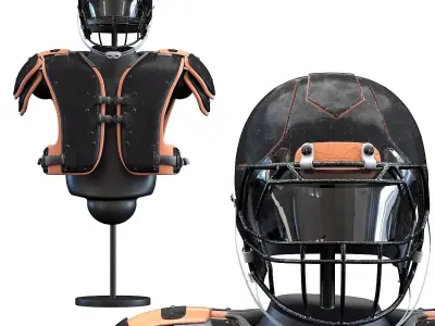 Americano football helmet and shoulder protection 3D model