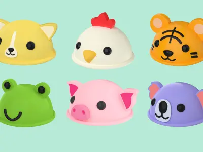 Cartoon Animal Hat Cute Pack 01 Low-poly 3D model
