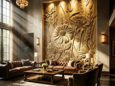modern panel wall decor set relief stl mural CNC 270  3D model
