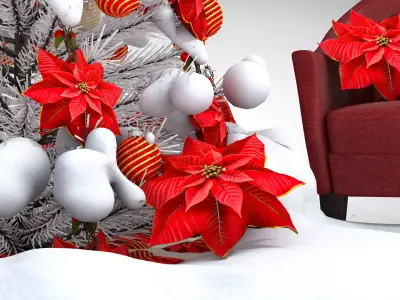 Christmas Red Flowers Pouf and Pillow 3D Model 3D model
