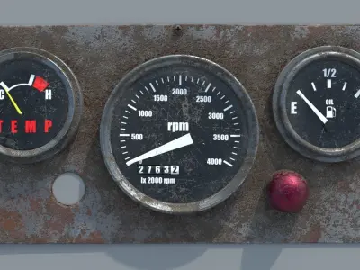 Old Dashboard Mile of construction roller  truck 3D model