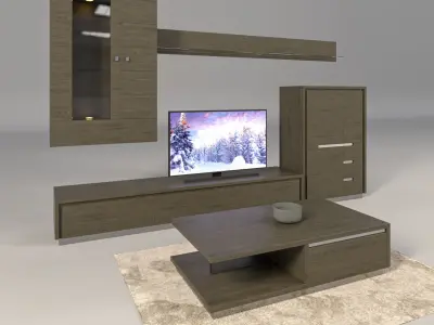 TV Set living room with and coffee table Low-poly 3D model