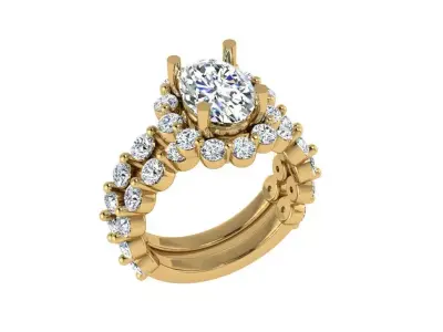 Oval solitare with halo with matching weeding band 3D print model