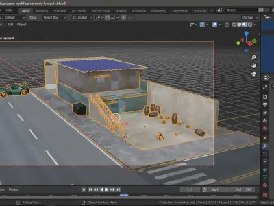 Game low poly obj car street Low-poly 3D model