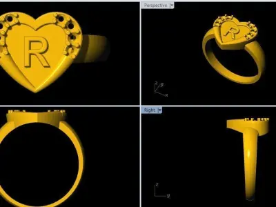  Alphabet Heart Jewelry Ring 3dm file  3D print model