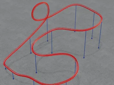 Rollercoaster roller coaster with lines Low-poly 3D model