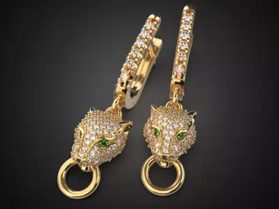 Panther gemstone earrings E1 3D print model