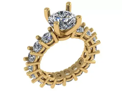 Round halo ring with pave band 3D print model