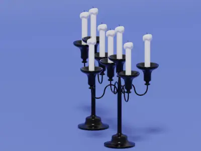 Vintage Candlestick With Candles 3D model